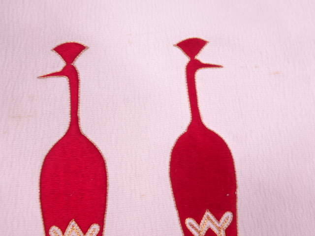 アンティーク　鳥模様刺繍名古屋帯